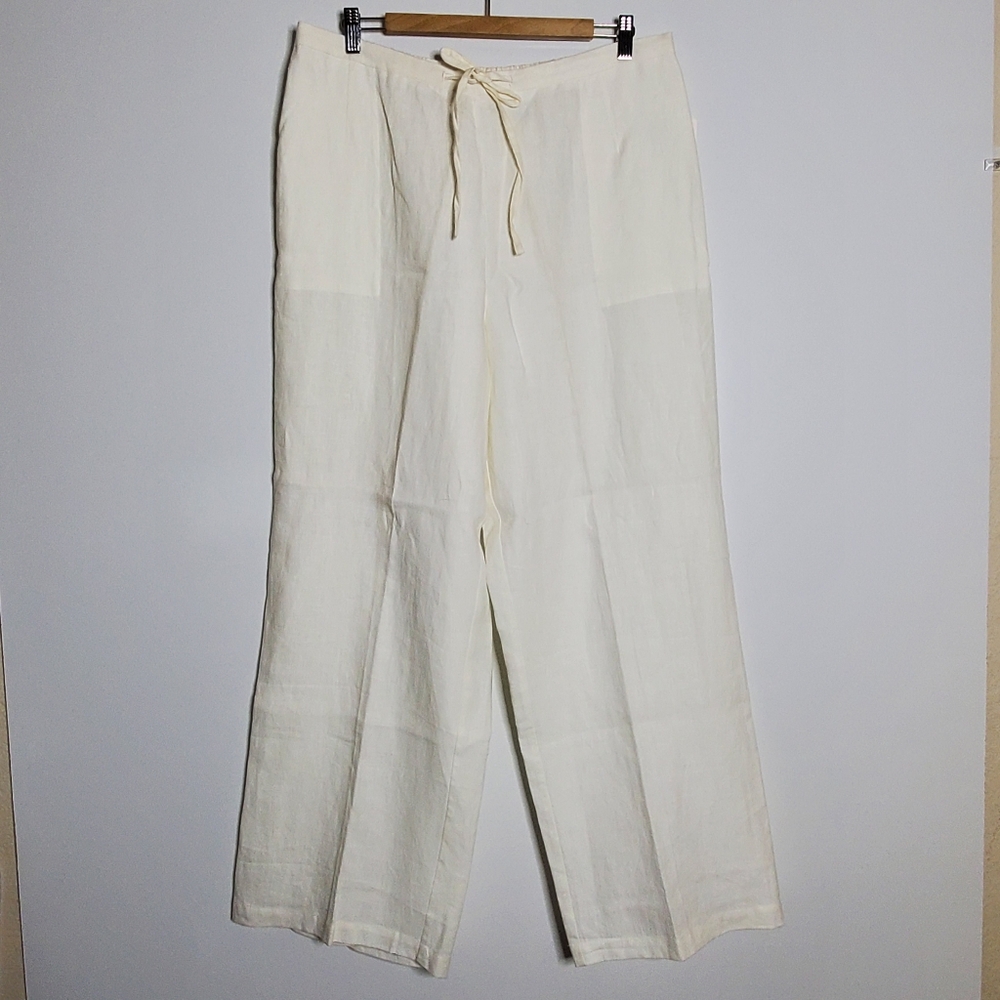 Red Light Drawstring Pants - Light Linen Ecru elastic waist casual Pants